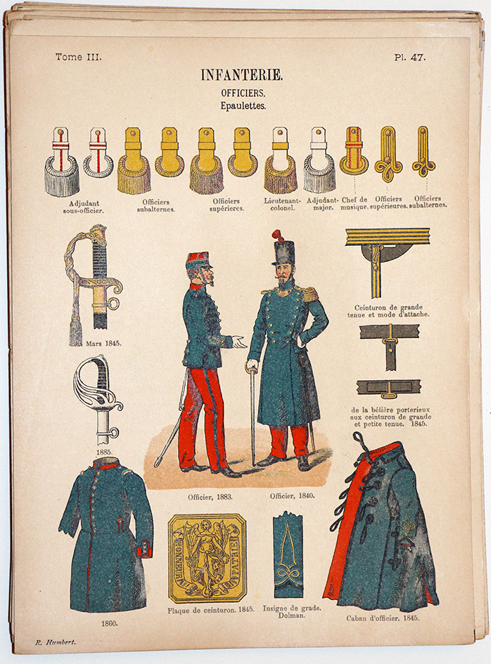 Lienhardt et Humbert - Uniformes de l'armée Française - TIII - Planche 47 - Infanterie Officiers Épaulettes