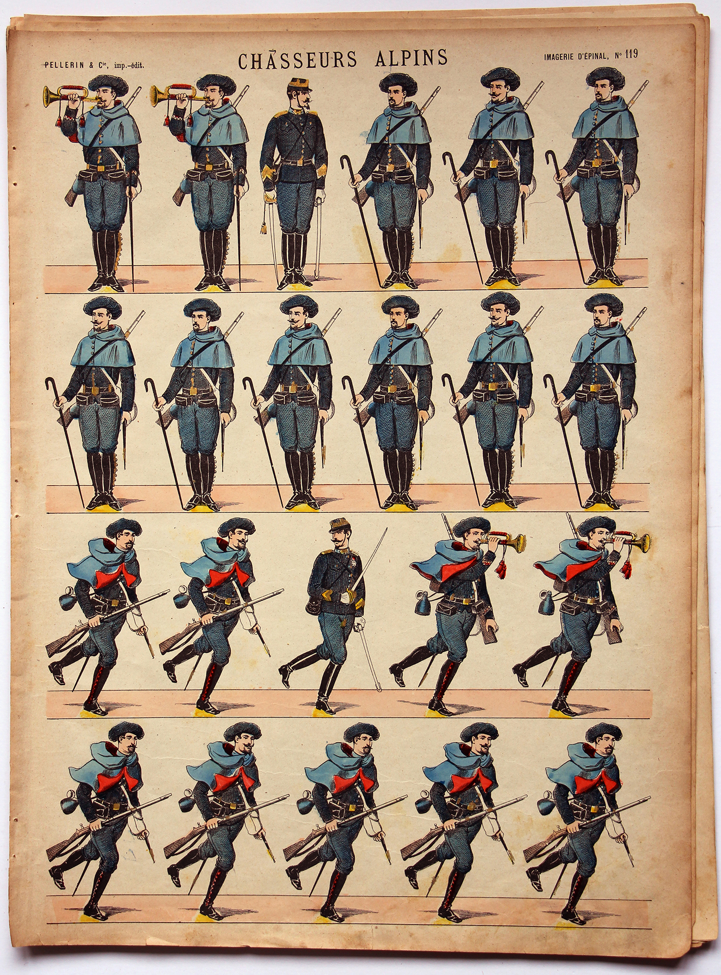 Planche imagerie Epinal - Pellerin Editeur - N°119 - Armée Française - Chasseurs Alpins