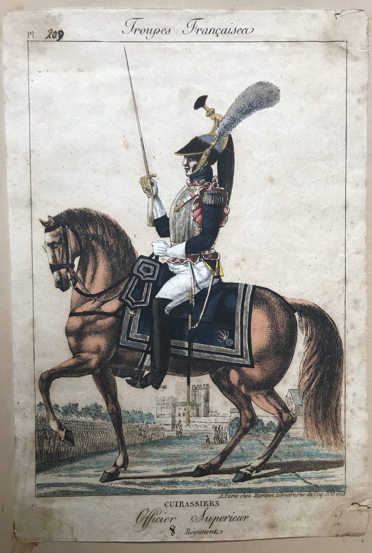 Gravure XIX - Martinet - Troupes française - Cuirassiers - Officier supérieur.