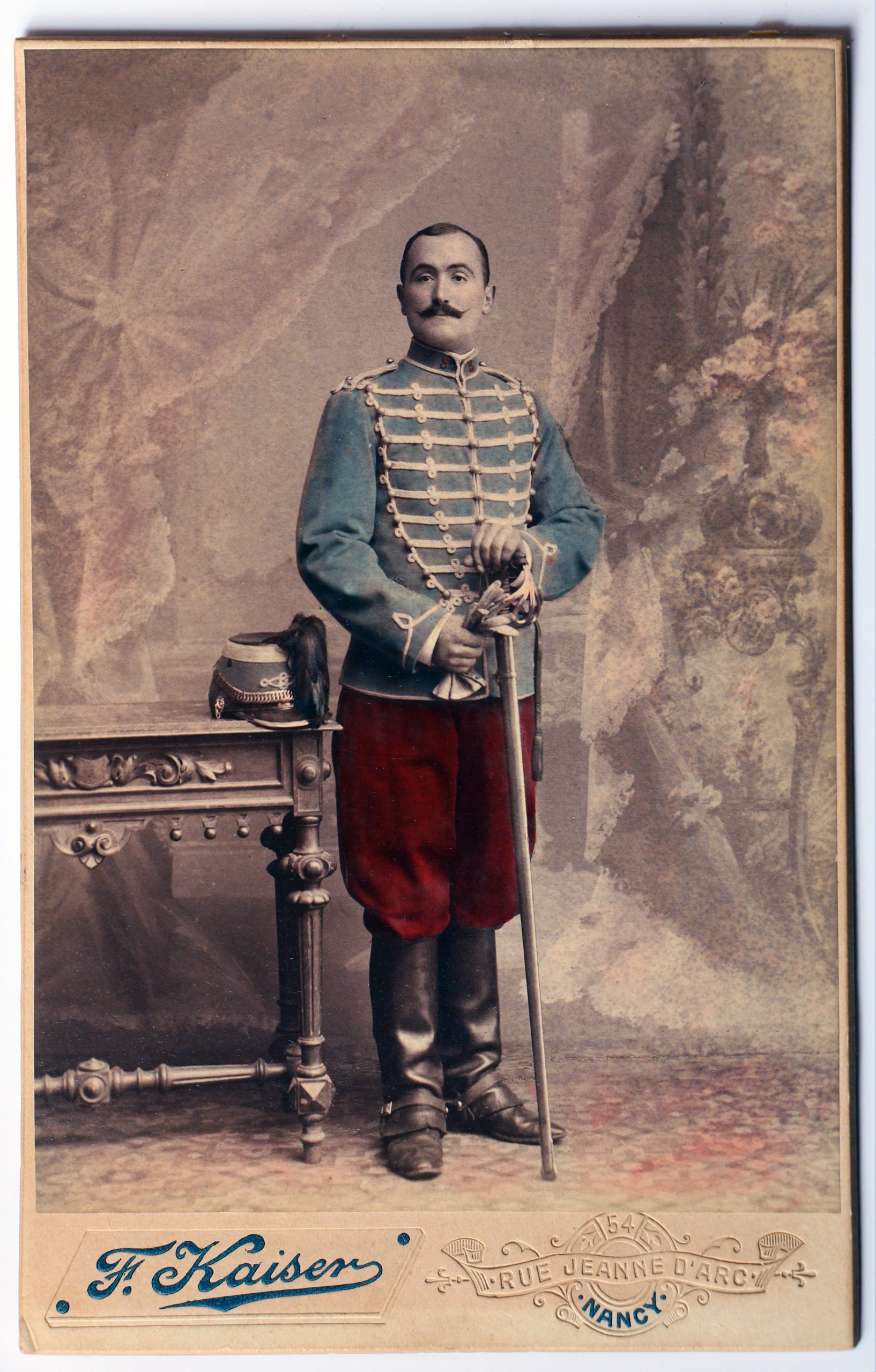 Grande Carte de Visite militaire - Militaire tenue - Uniforme Hussard 5 régiment fin XIX - Nancy