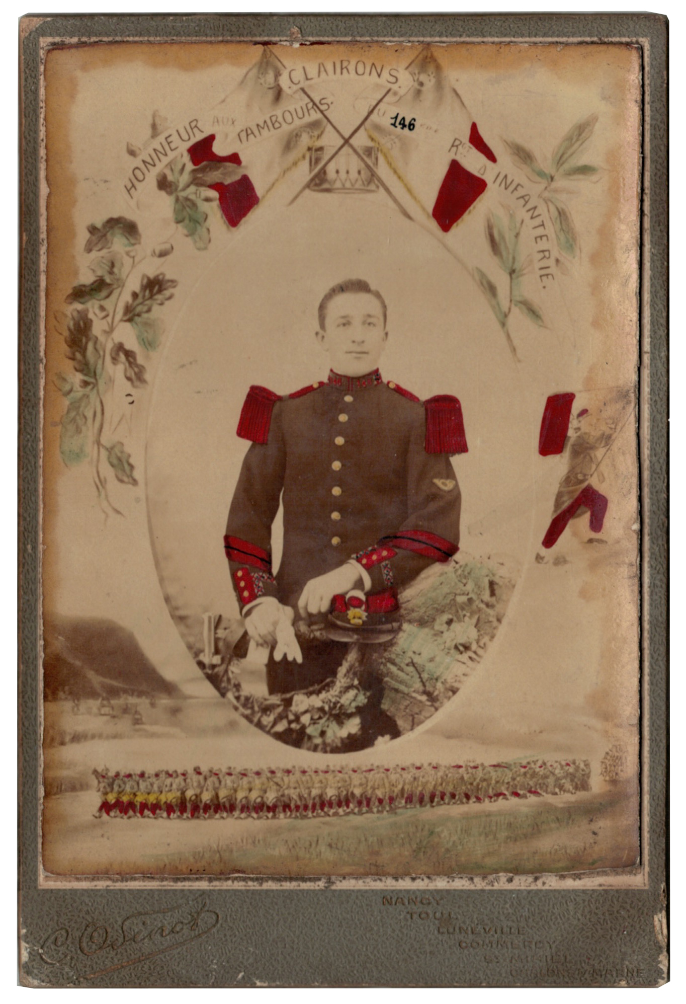 Carte CDV photo - Grand format - Soldat Infanterie 3 République - Nancy - 146 Régiment d'Infanterie Clairon