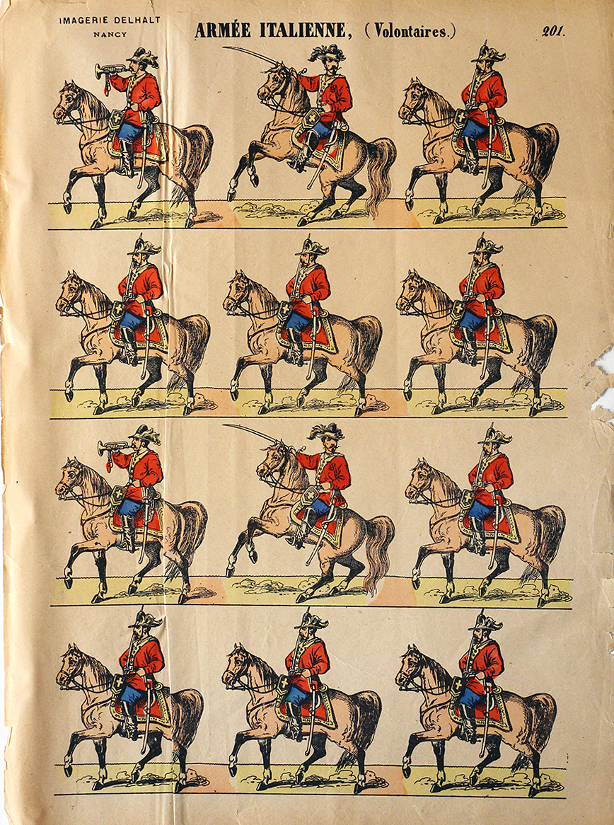 Planche Imagerie Dehalt Nancy - Imagerie Populaire - N°201 - Armée Italienne - Volontaire - Garibaldi - Chemise rouge