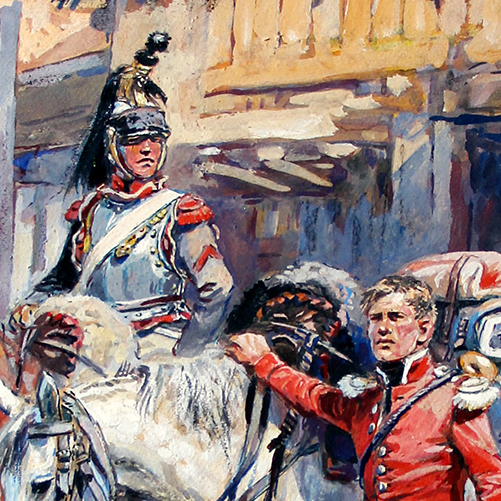 Peinture originale rehaussée - Halte de Cuirassiers - Maurice Toussaint - Gouache - 1er Régiment - Napoléon - 1er Empire - Uniforme