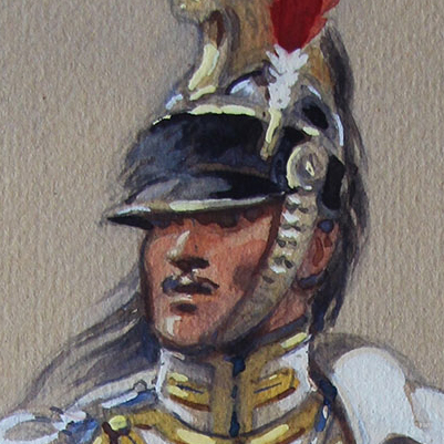 Peinture originale rehaussée - Edmond Lajoux - Trompette de Cuirassier Hollandais - 1er Empire
