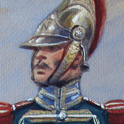Peinture originale rehaussée - Edmond Lajoux - Trompette de Carabinier - 1er Empire