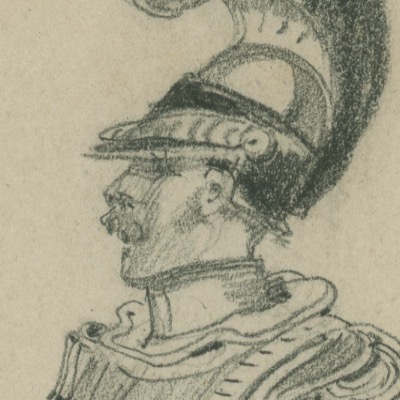 Dessin crayon rehaussé - Cuirassier - 1823 - Uniforme - Restauration