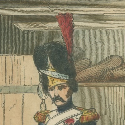 Gravure XIX - Corps de Garde des Grenadiers de la Garde - 1er Empire - Charles Vernier - Rehaussée couleur