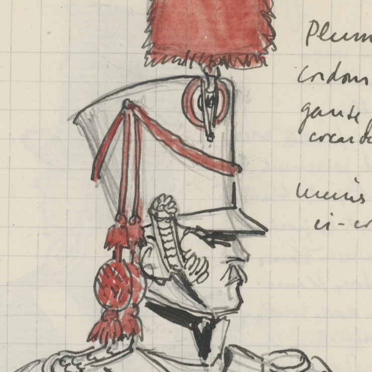 Lot de 33 pages de carnet illustrées - Dessin crayon - uniforme - soldat - 1er Empire - Napoleon 1er - Espagne - Hollande - France
