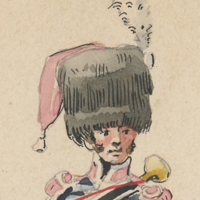 Dessin Aquarelle - Trompette de La Garde Nationale à cheval - Strasbourg - Uniforme - 1815 - Garde du Gouverneur