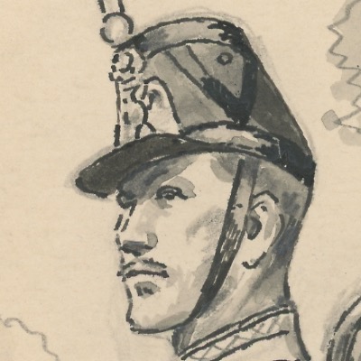 Dessin crayon rehaussé - Infanterie de Ligne 1860 - Tambour - Second Empire - Uniforme - Aquarelle Originale - Maurice Toussaint