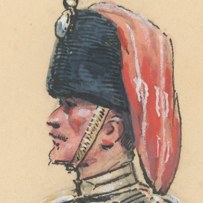 Dessin crayon rehaussé - Chasseur à Cheval de la Garde - Officier - Second Empire - Uniforme - Aquarelle Originale - Maurice Toussaint
