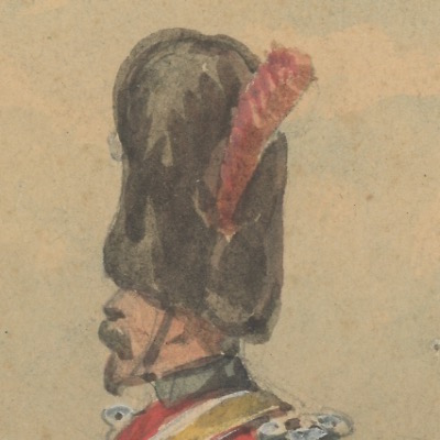 Dessin crayon rehaussé - Gendarme à Cheval Garde Impériale 1853 - Second Empire - Uniforme - Aquarelle Originale - Charles de Luna
