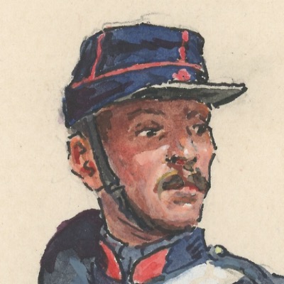 Dessin crayon rehaussé - Artillerie Montée - Artilleur - Second Empire - Uniforme - Aquarelle Originale - Lucien Rousselot