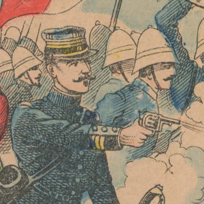 Petit Protège Cahier Scolaire Histoire de France - XIX illustration - Le Drapeau Français - La Guerre en Chine 1900 - Marsouins à l'attaque - Tien-Tsin.