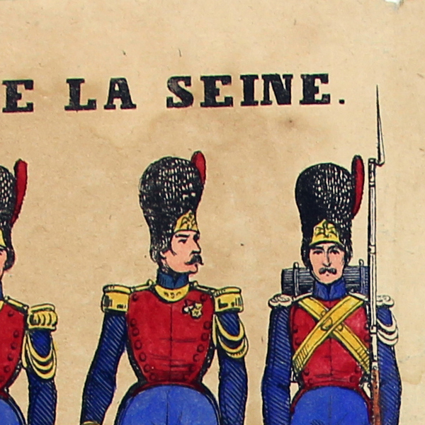 Petits soldats de papier - Feuille imagerie militaire - Ancienne gravure - Uniforme - Gendarmerie de la Seine - Gangel Metz