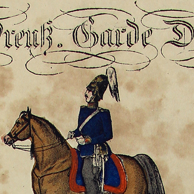 Petits soldats de papier - Feuille imagerie militaire - Ancienne gravure - Uniforme - Soldats Allemands - Cavalerie Dragons de la Garde