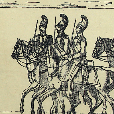 Petits soldats de papier - Feuille imagerie militaire - Ancienne gravure - Uniforme - Soldats Allemands - Cuirassiers Bavarois