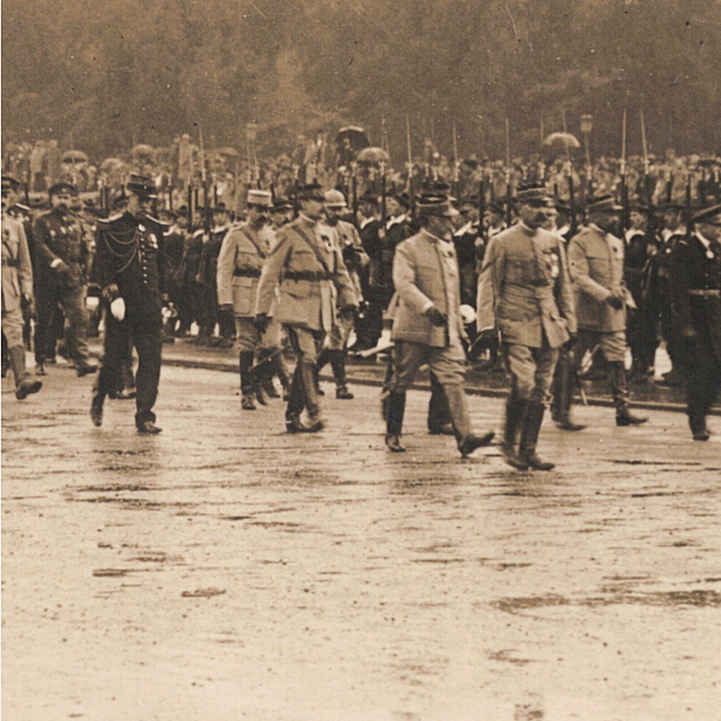 Ancienne Photographie service de presse époque - Défilé 1917 - Guerre 14/18 - Paris défilé des alliés - Arrivée de américains - Juillet 1917 - France - Russie - Angleterre - Amerique