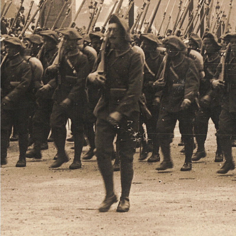 Ancienne Photographie service de presse époque - Défilé 1917 - Guerre 14/18 - Paris défilé des alliés - Arrivée de américains - Juillet 1917 - France - Russie - Angleterre - Amerique