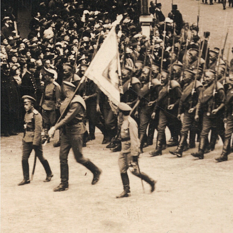 Ancienne Photographie service de presse époque - Défilé 1917 - Guerre 14/18 - Paris défilé des alliés - Arrivée de américains - Juillet 1917 - France - Russie - Angleterre - Amerique