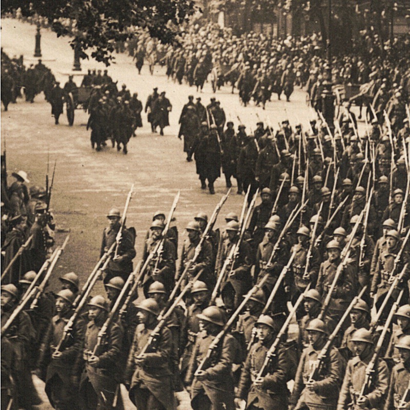 Ancienne Photographie service de presse époque - Défilé 1917 - Guerre 14/18 - Paris défilé des alliés - Arrivée de américains - Juillet 1917 - France - Russie - Angleterre - Amerique