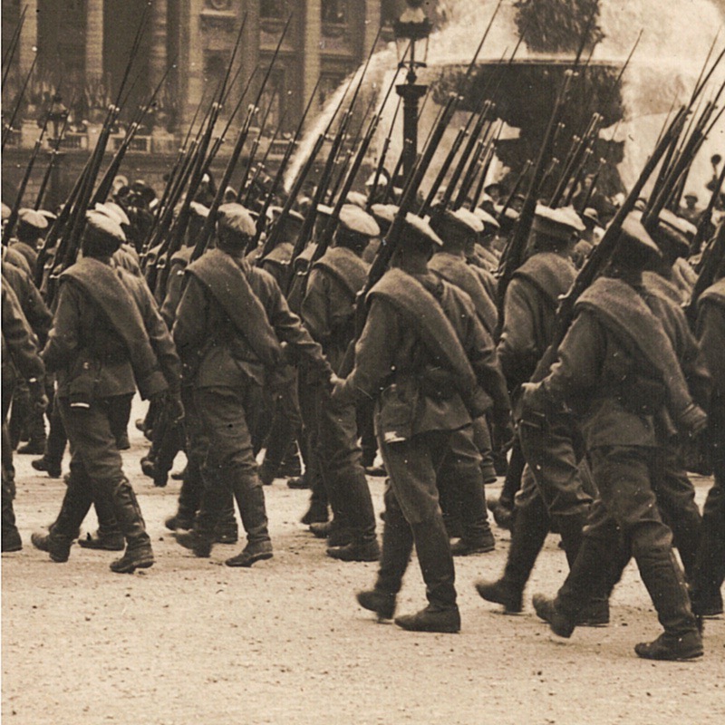 Ancienne Photographie service de presse époque - Défilé 1917 - Guerre 14/18 - Paris défilé des alliés - Arrivée de américains - Juillet 1917 - France - Russie - Angleterre - Amerique
