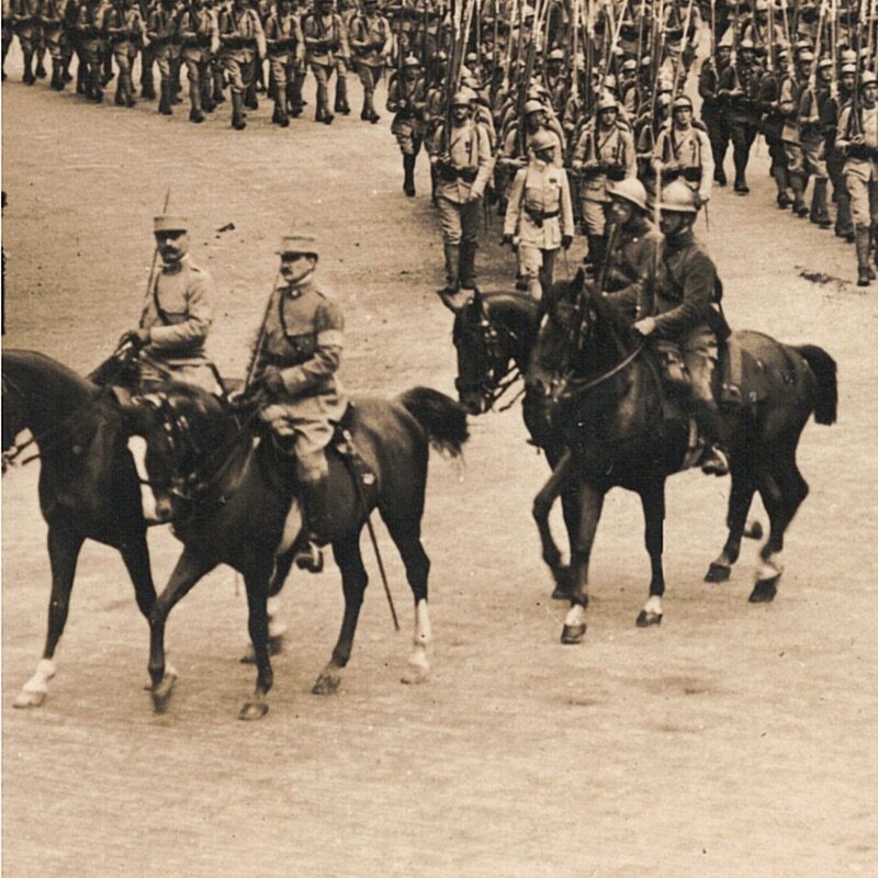 Ancienne Photographie service de presse époque - Défilé 1917 - Guerre 14/18 - Paris défilé des alliés - Arrivée de américains - Juillet 1917 - France - Russie - Angleterre - Amerique