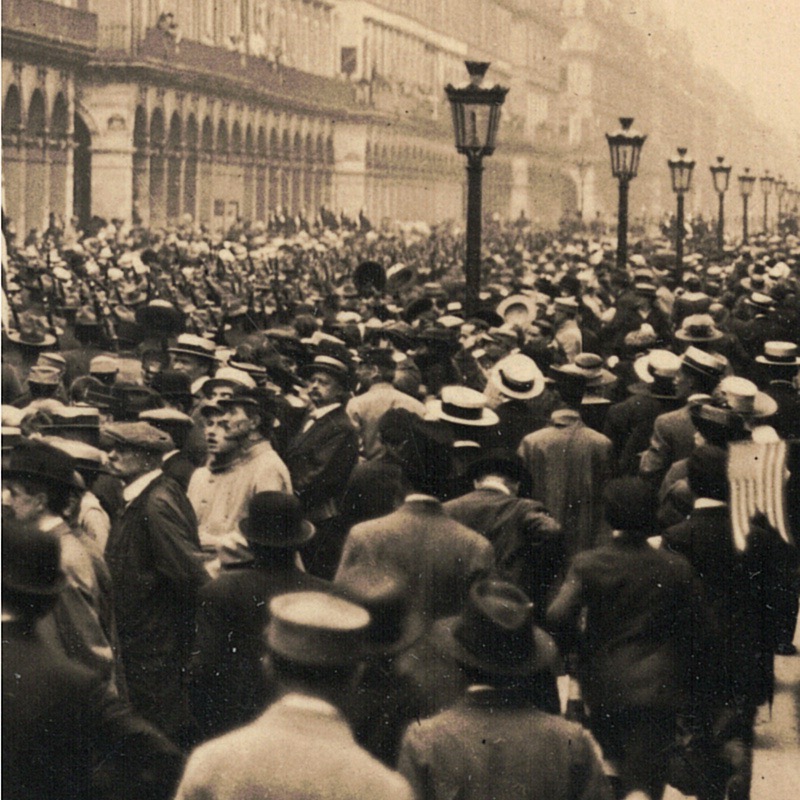Ancienne Photographie service de presse époque - Défilé 1917 - Guerre 14/18 - Paris défilé des alliés - Arrivée de américains - Juillet 1917 - France - Russie - Angleterre - Amerique