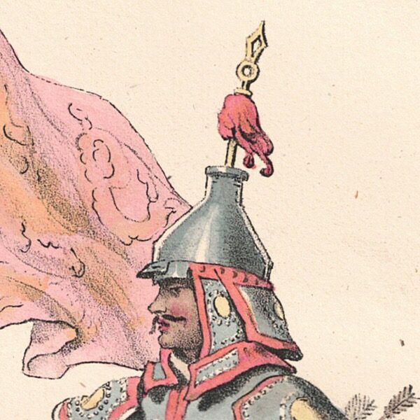 Gravure Lithographie XIX - Porte-enseigne du Corps des Archers (Chine) - La Chine, Moeurs, Usages, Arts et Métiers, Peines Civiles et Militaires