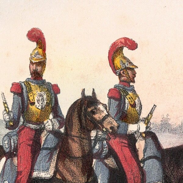 Gravure Lithographie XIX - Uniforme 1845 - France - Charpentier - Armée Française- Carabiniers -