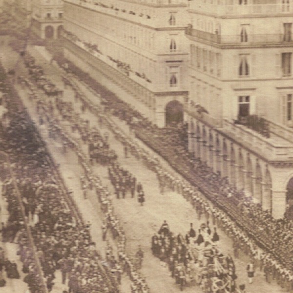 Photo Stéréoscopique - Uniforme - Second Empire - Défilé Troupes - Rue de Rivoli - Paris - Cérémonie funéraire - Enterrement